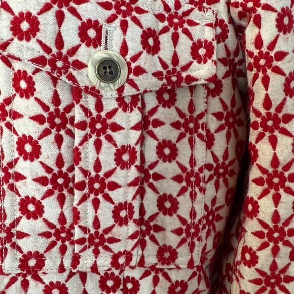 Free People Wool Blend Embroidered Crop Bomber Jacket Hooded Red Boho Women's M - Picture 10 of 16